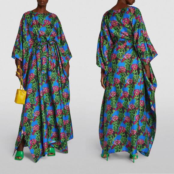 LA DoubleJ Dresses & Skirts - NWT LA DoubleJ Square Kaftan in Gerber Print Silk, Blue/Green/Pink, Sz XS
